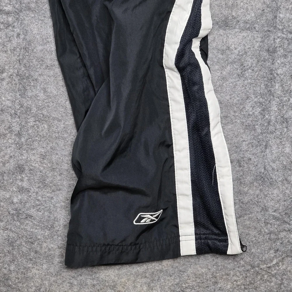 Reebok Pants‎ Mens Large Black Track Warm Up Athletic Side Stripe Zip Hem Lined
